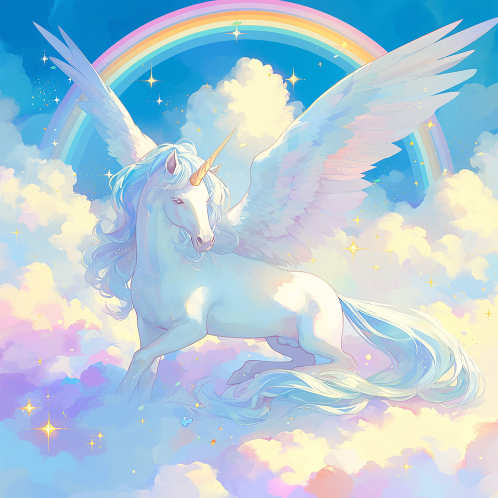 Arco Iris y Unicornio de Alas entre Nubes Pintar por Números