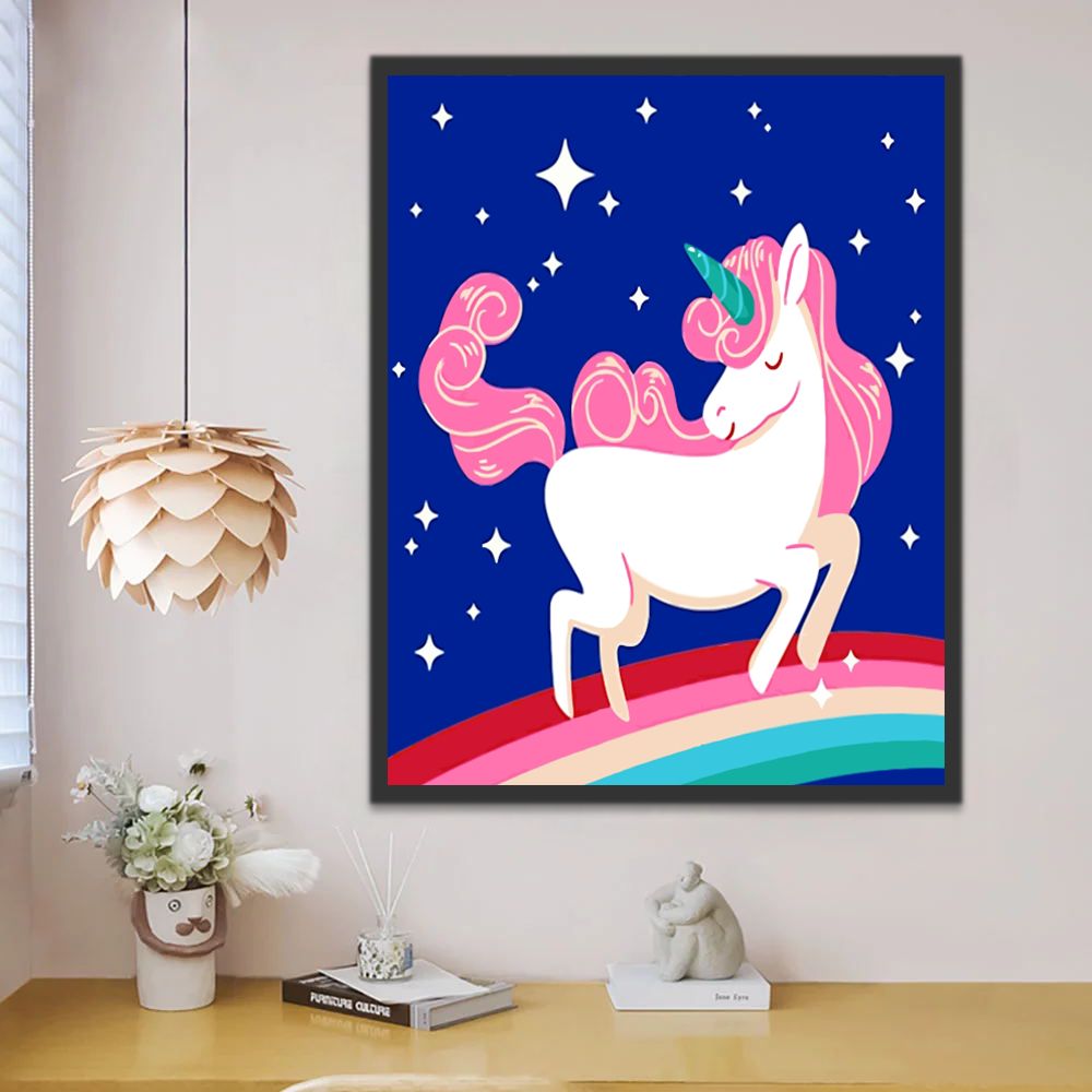 Arco Iris y Unicornio en la Noche Estrellada Pintar por Números Niños