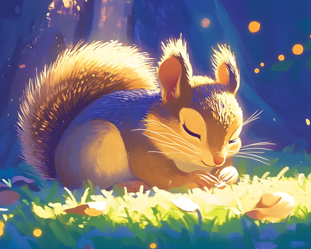 Ardilla Adorable Durmiendo en el Césped Pintar por Números
