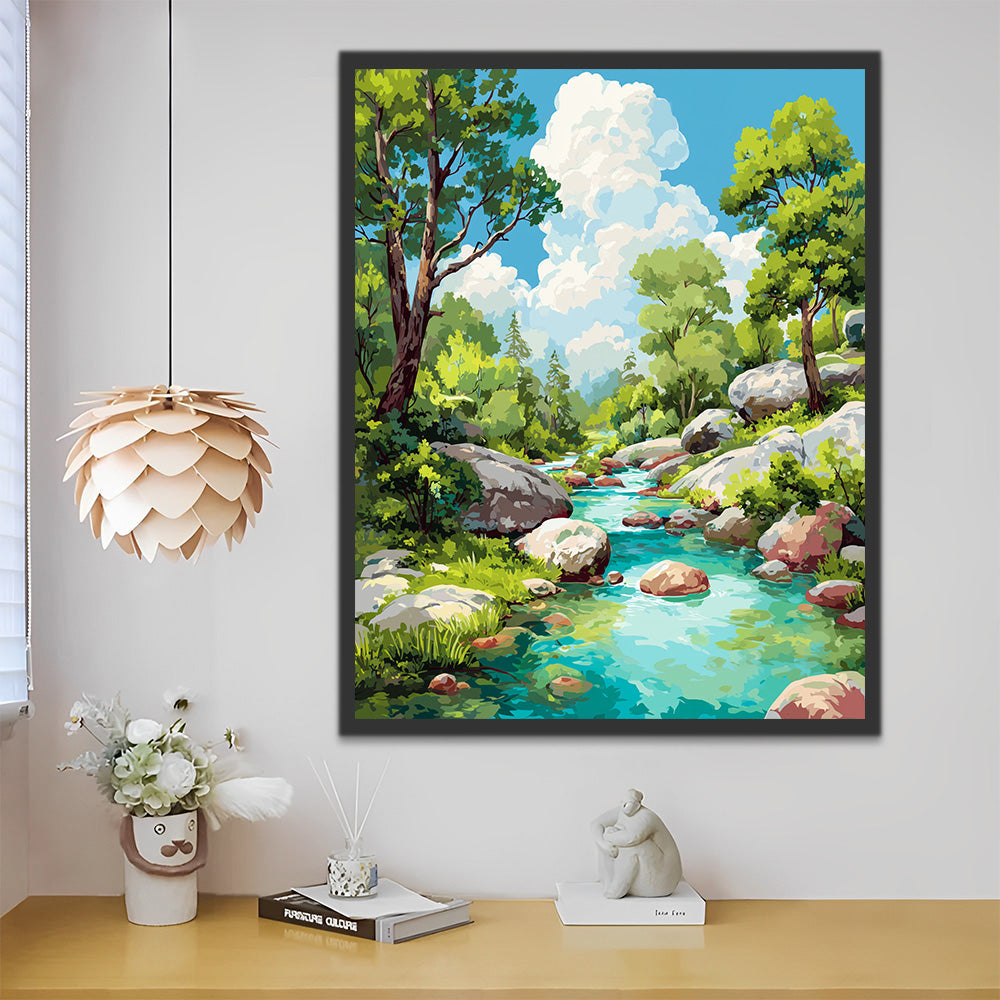 Arroyo con Piedras en el Bosque Pintar por Números