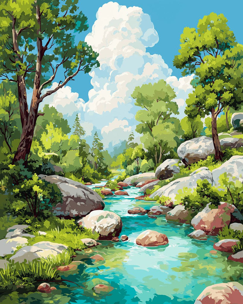 Arroyo con Piedras en el Bosque Pintar por Números