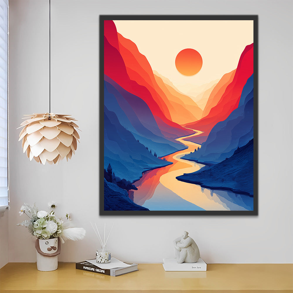 Arroyo Corriente en Montañas al Amanecer Pintar por Números