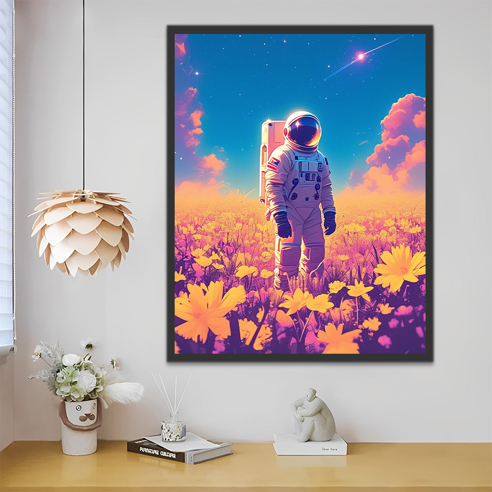 Astronauta en Medio de Campo de Flores Amarillas Pintar por Números