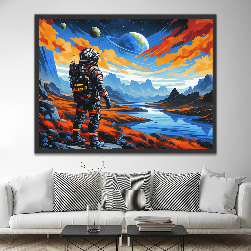Astronauta y Montañas y Planeta Pintar por Números