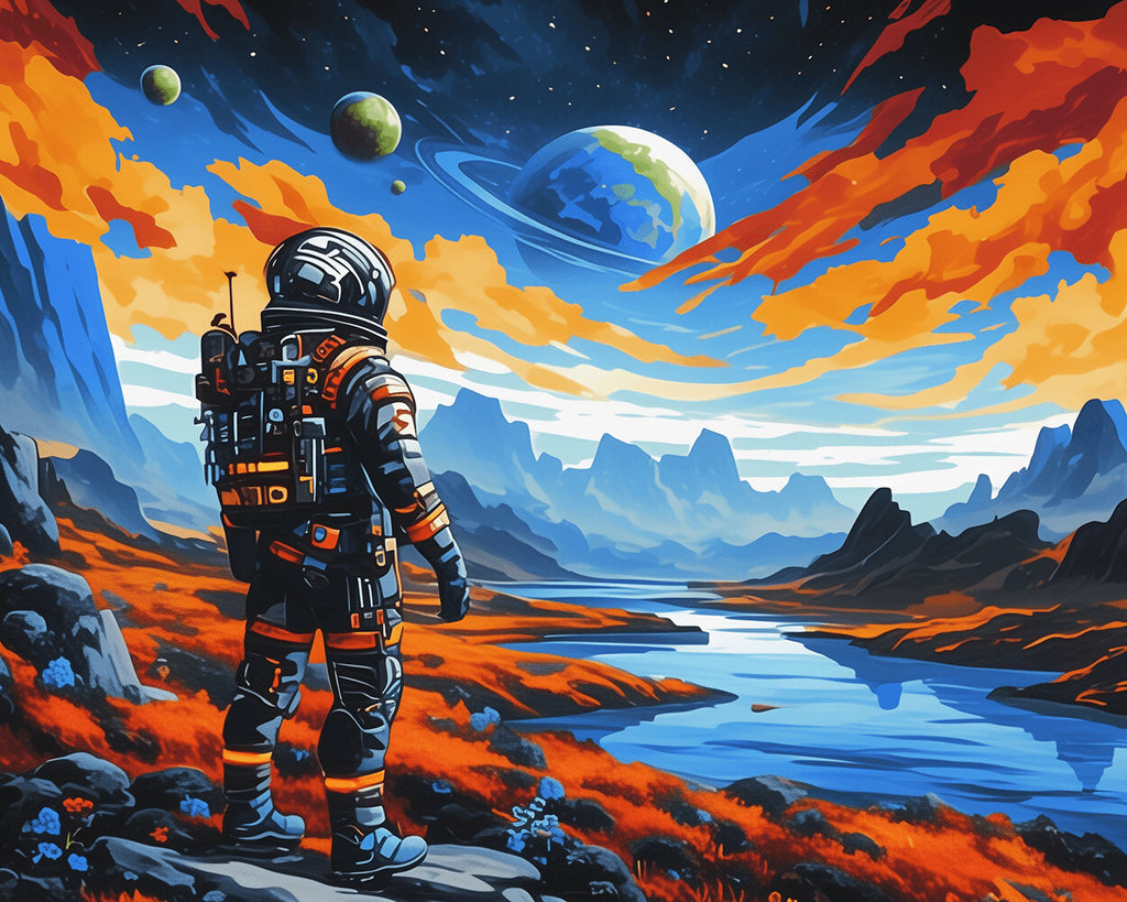 Astronauta y Montañas y Planeta Pintar por Números