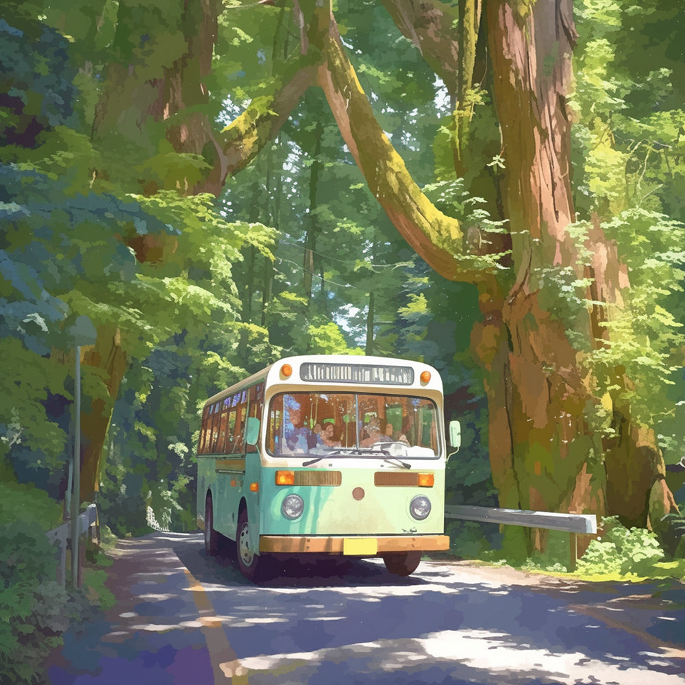 Autobús en Camino de Árboles Altos Pintar por Números