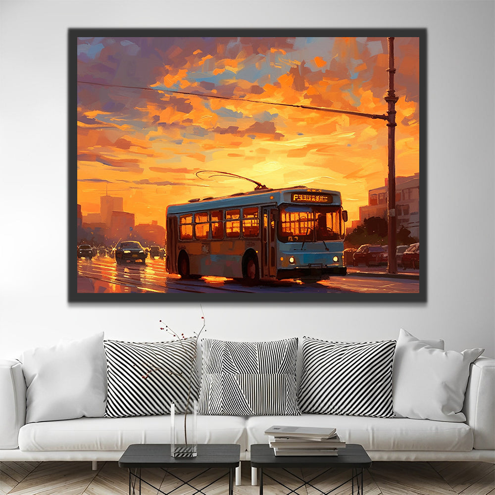 Autobús en la Calle al Atardecer Pintar por Números