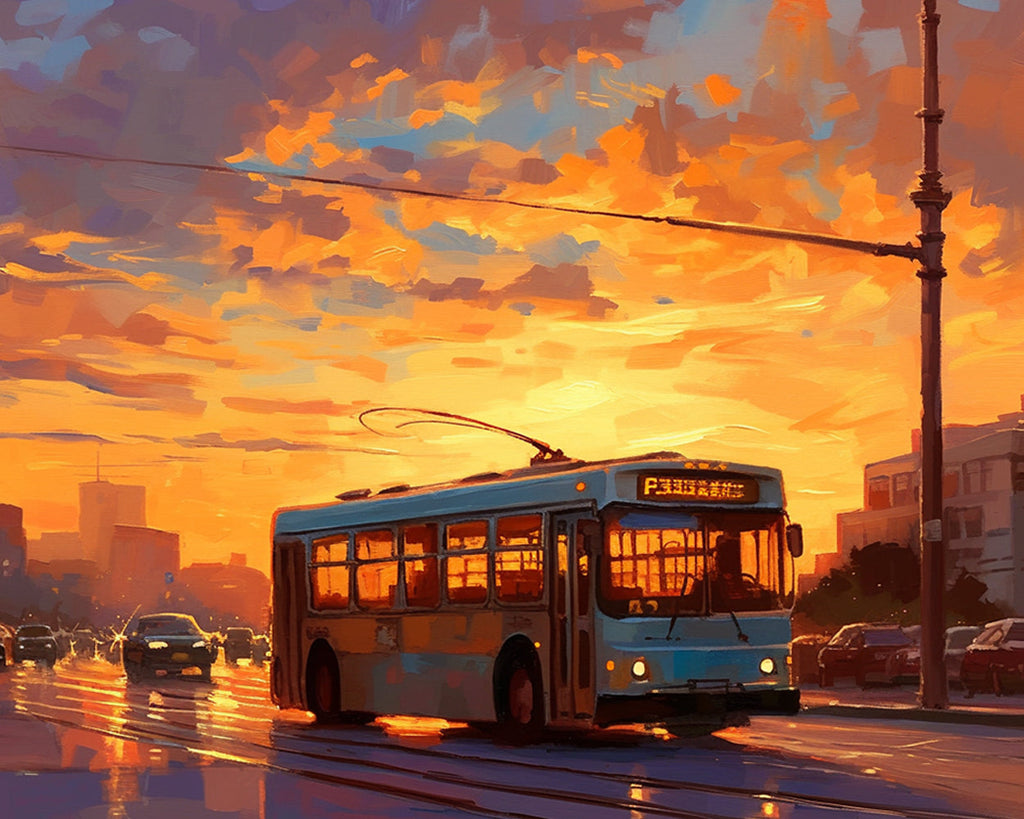 Autobús en la Calle al Atardecer Pintar por Números