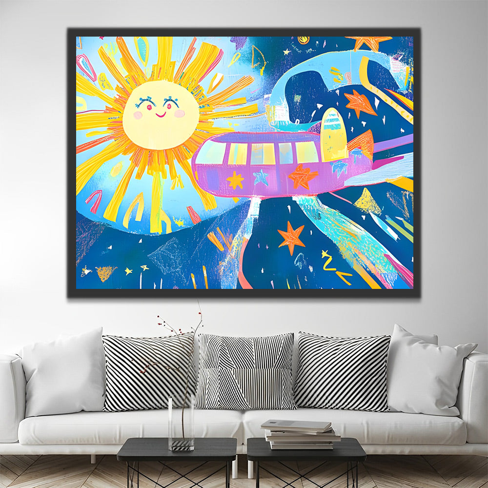 Avión Colorido y el Sol Brillante Pintar por Números Niños