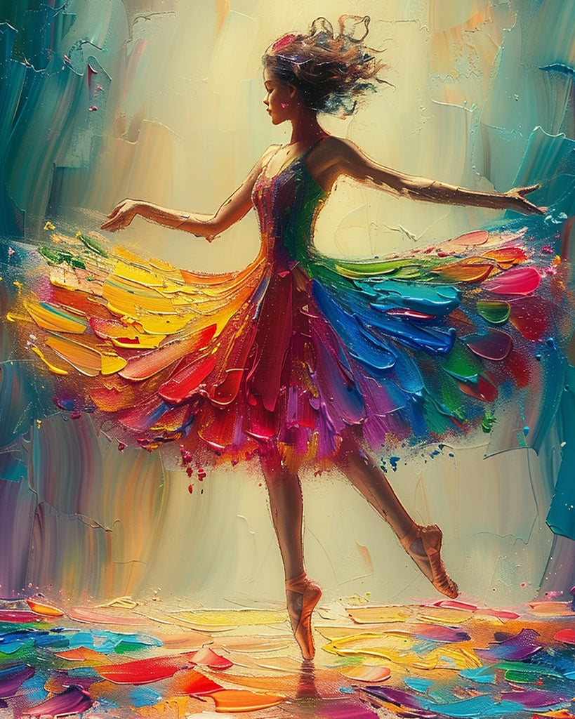 Bailarina de Vestido de Color Arcoíris Pintar por Números
