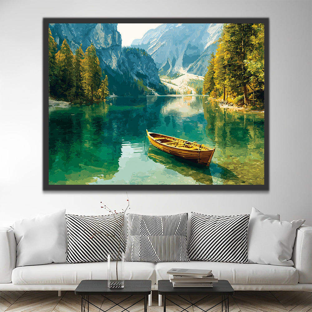 Barco en el Lago en Montañas Pintar por Números
