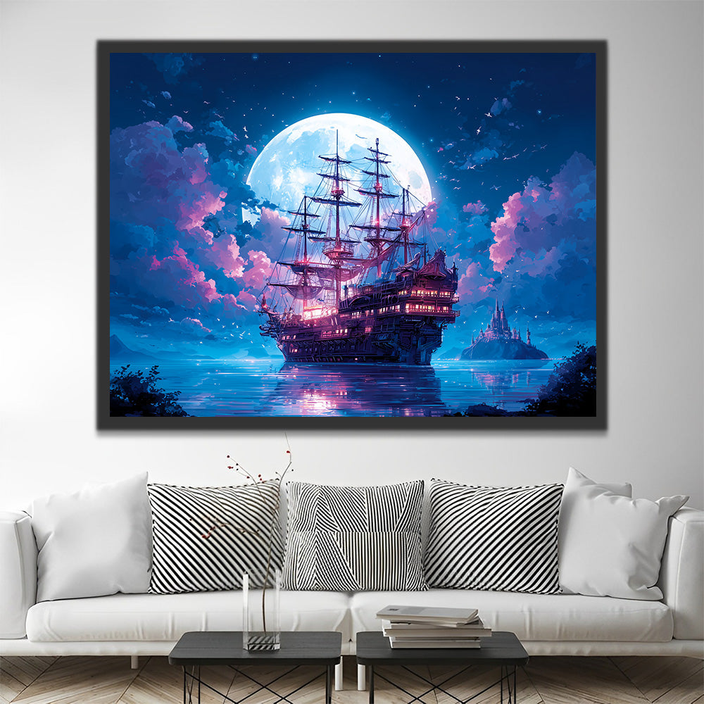 Barco en el Mar a la Luz de la Luna Pintar por Números