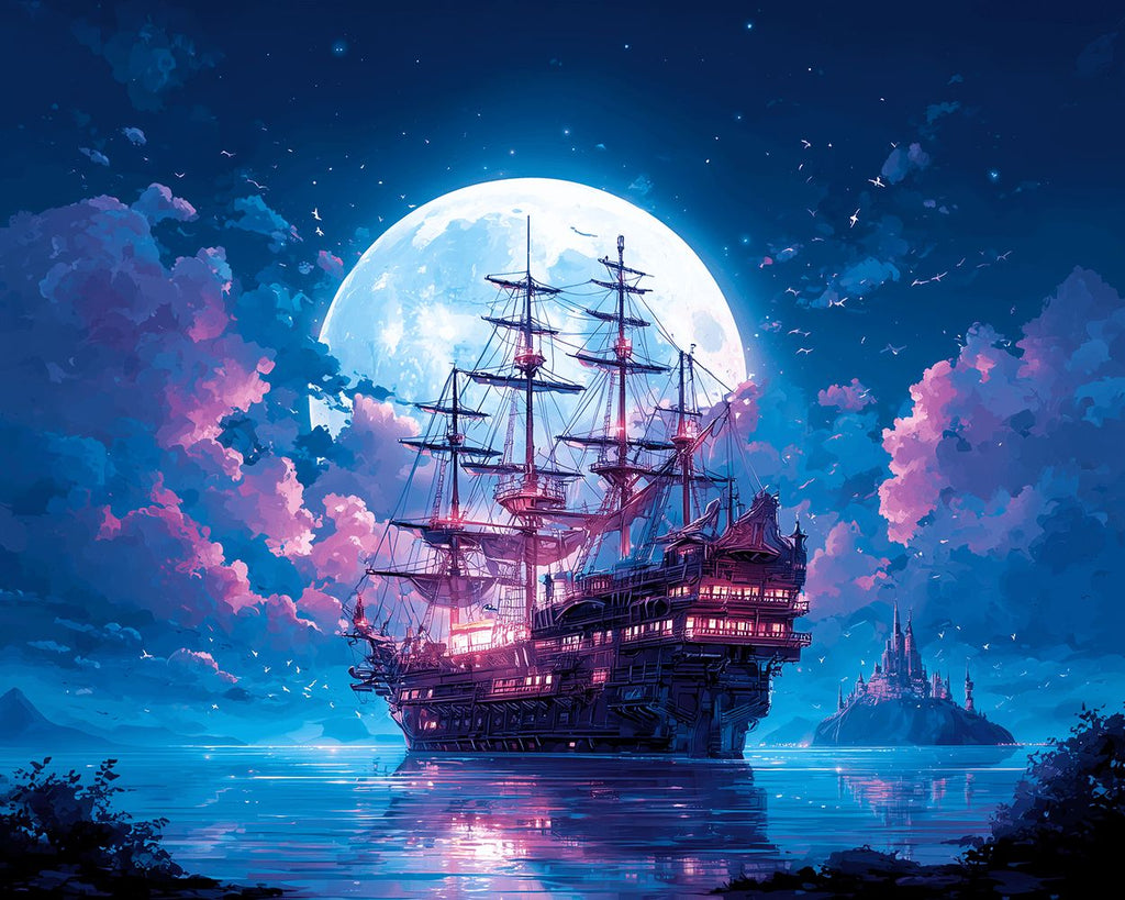 Barco en el Mar a la Luz de la Luna Pintar por Números