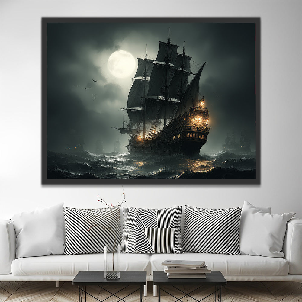 Barco en el Mar bajo Nubes Oscuras Pintar por Números