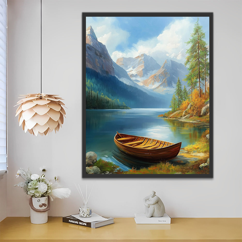Barco en el Río y Montañas al Fondo Pintar por Números