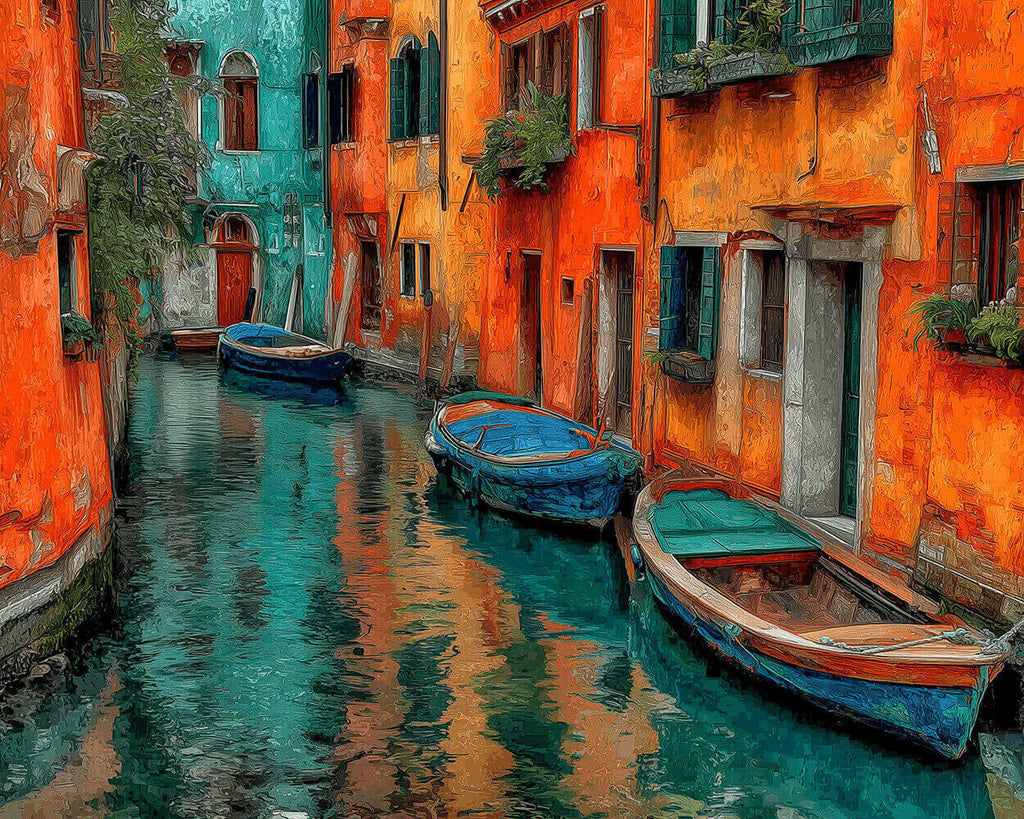 Barcos Azules en Venecia Pintar por Números