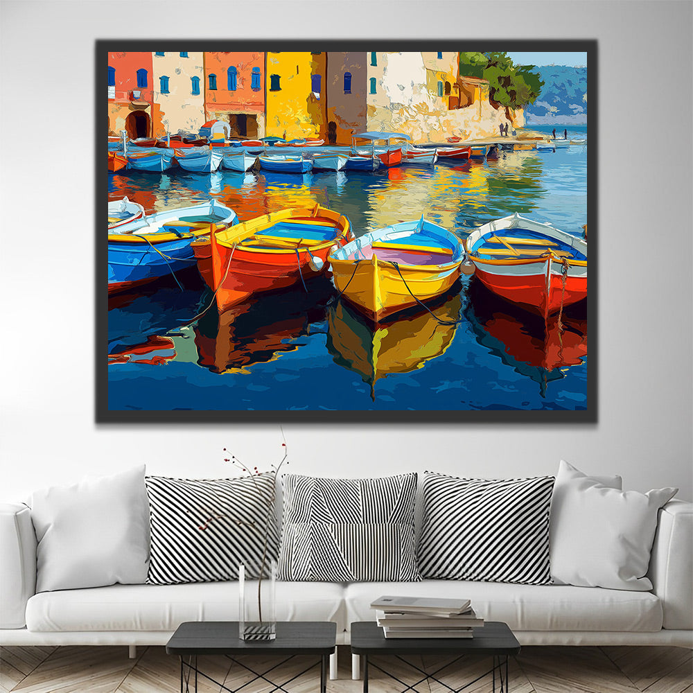 Barcos Coloridos en el Canal Urbano Pintar por Números
