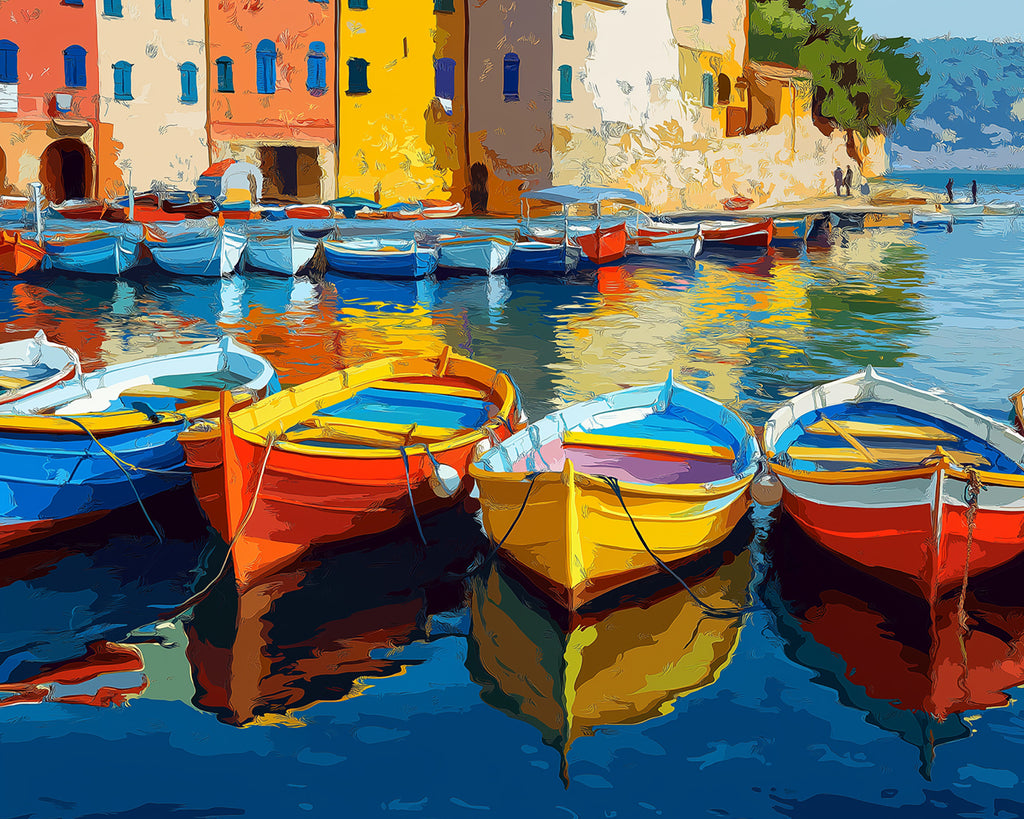 Barcos Coloridos en el Canal Urbano Pintar por Números