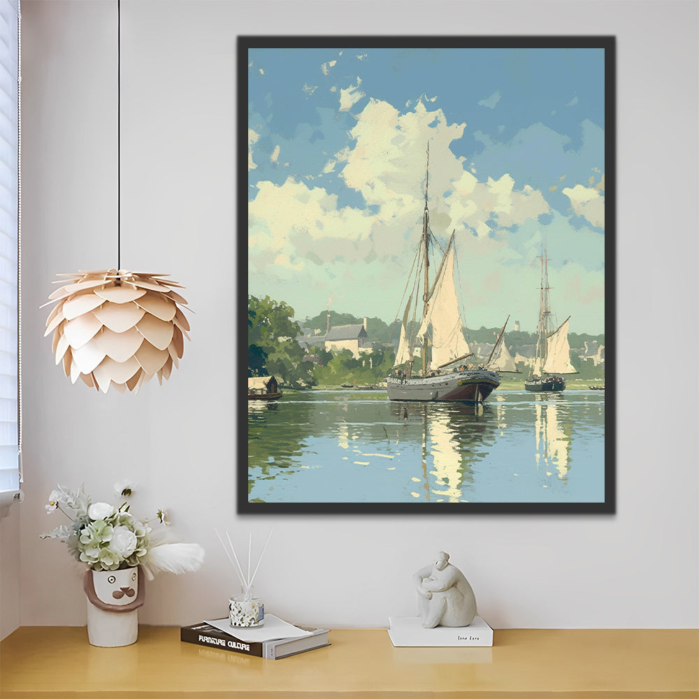 Barcos con Nubes y Cielo Azul Pintar por Números