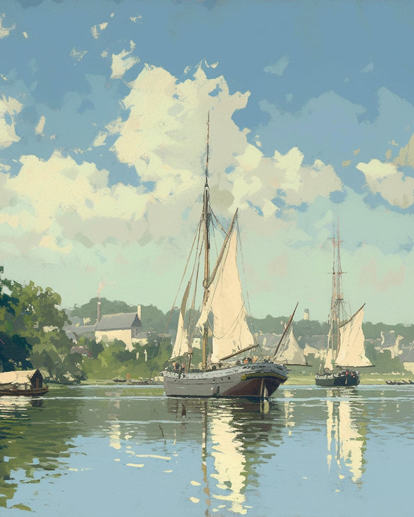 Barcos con Nubes y Cielo Azul Pintar por Números