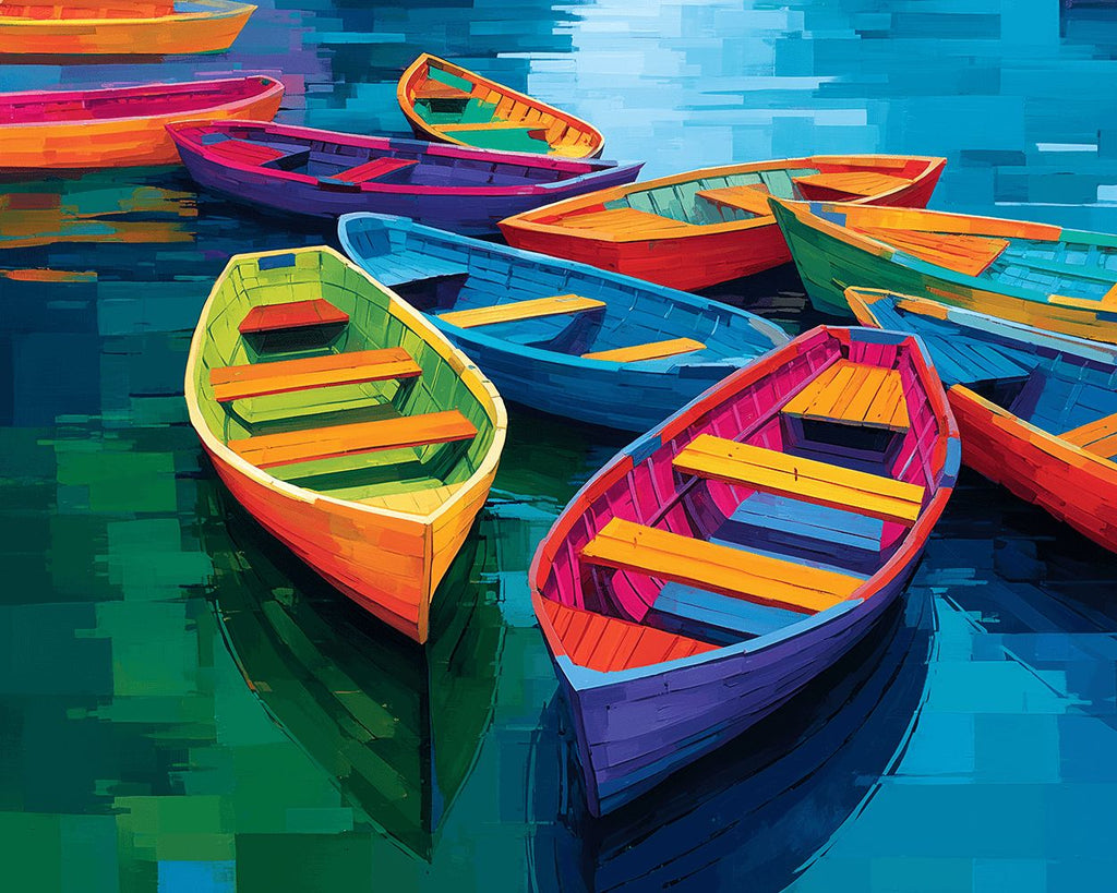 Barcos de Madera Coloridos en el Lago Pintar por Números