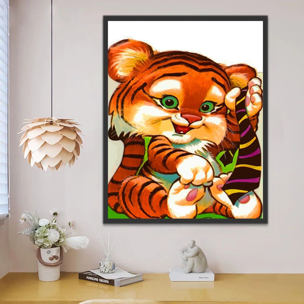 Bebé Tigre con Los Ojos Verdes Pintar por Números Niños