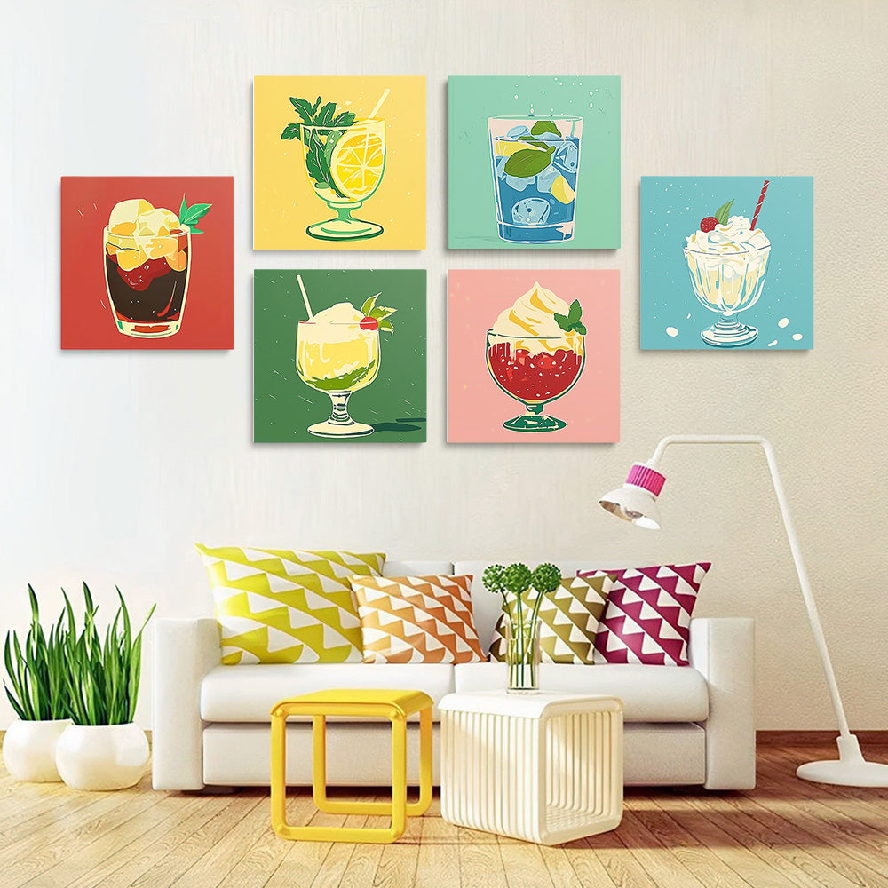Bebidas Frías y Helados de Verano 6 Partes Mini Pintar por Números