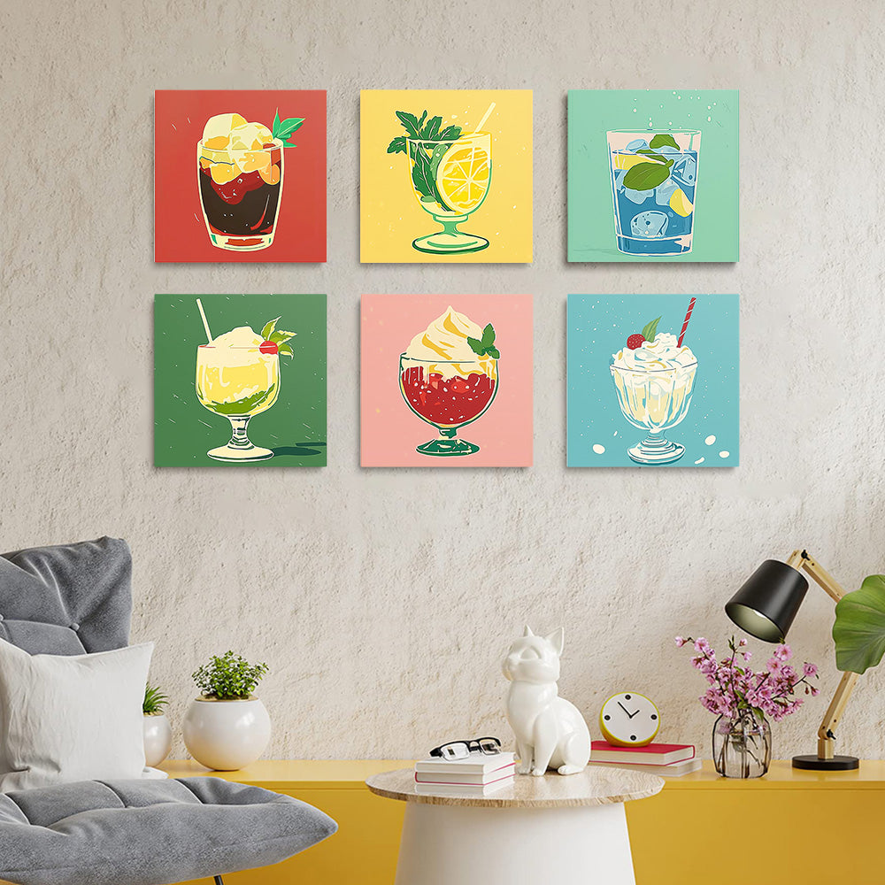 Bebidas Frías y Helados de Verano 6 Partes Mini Pintar por Números