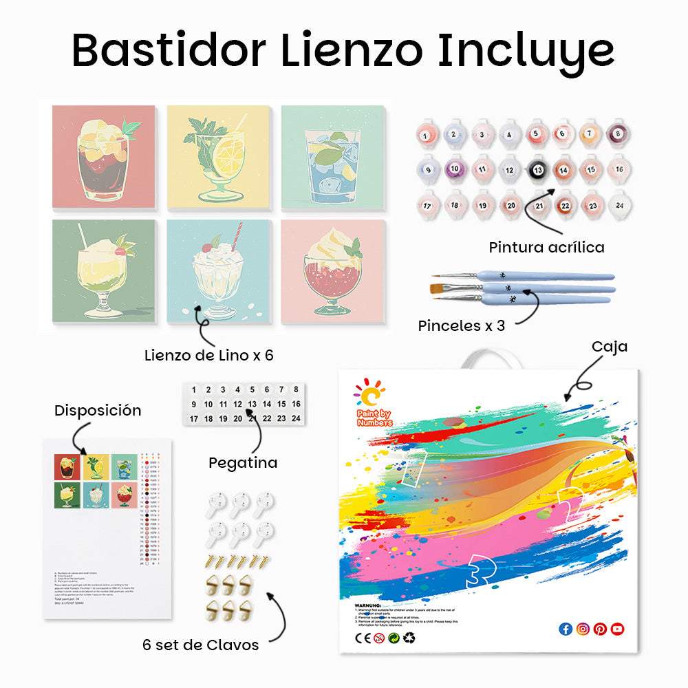 Bebidas Frías y Helados de Verano 6 Partes Mini Pintar por Números