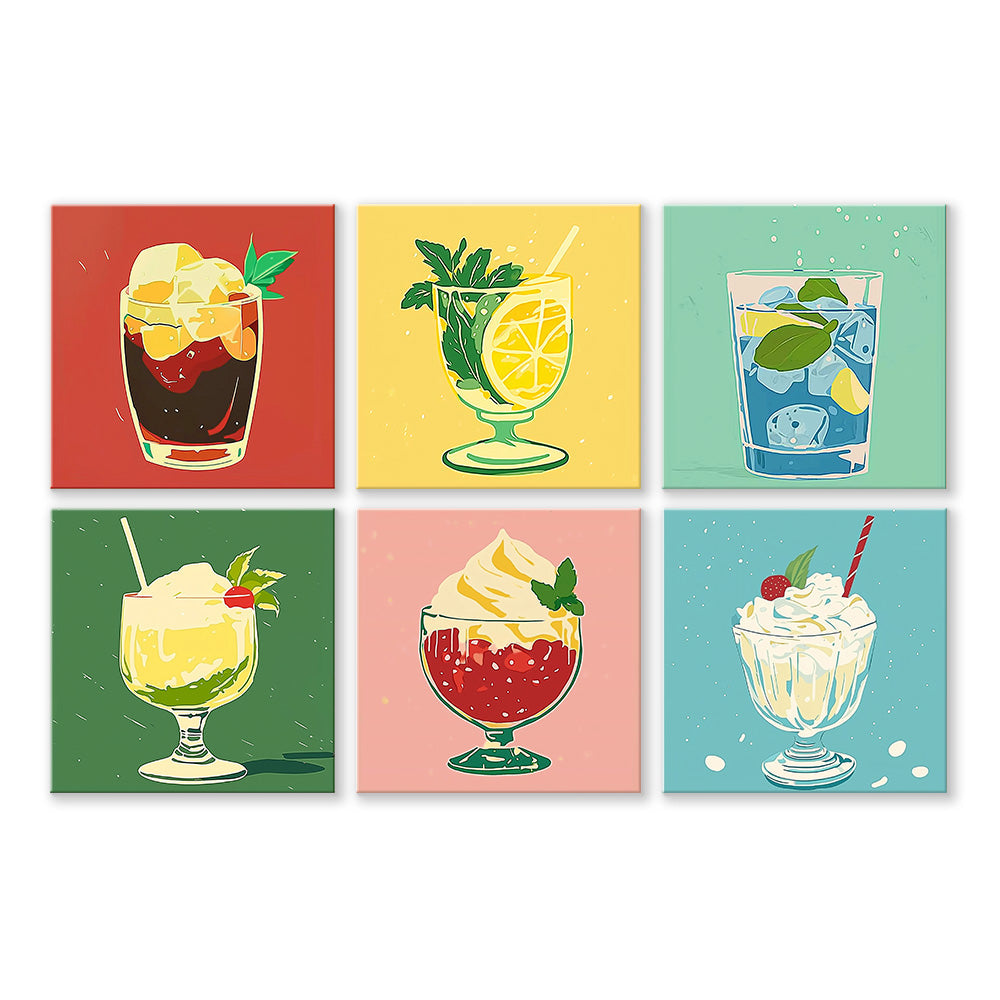 Bebidas Frías y Helados de Verano 6 Partes Mini Pintar por Números