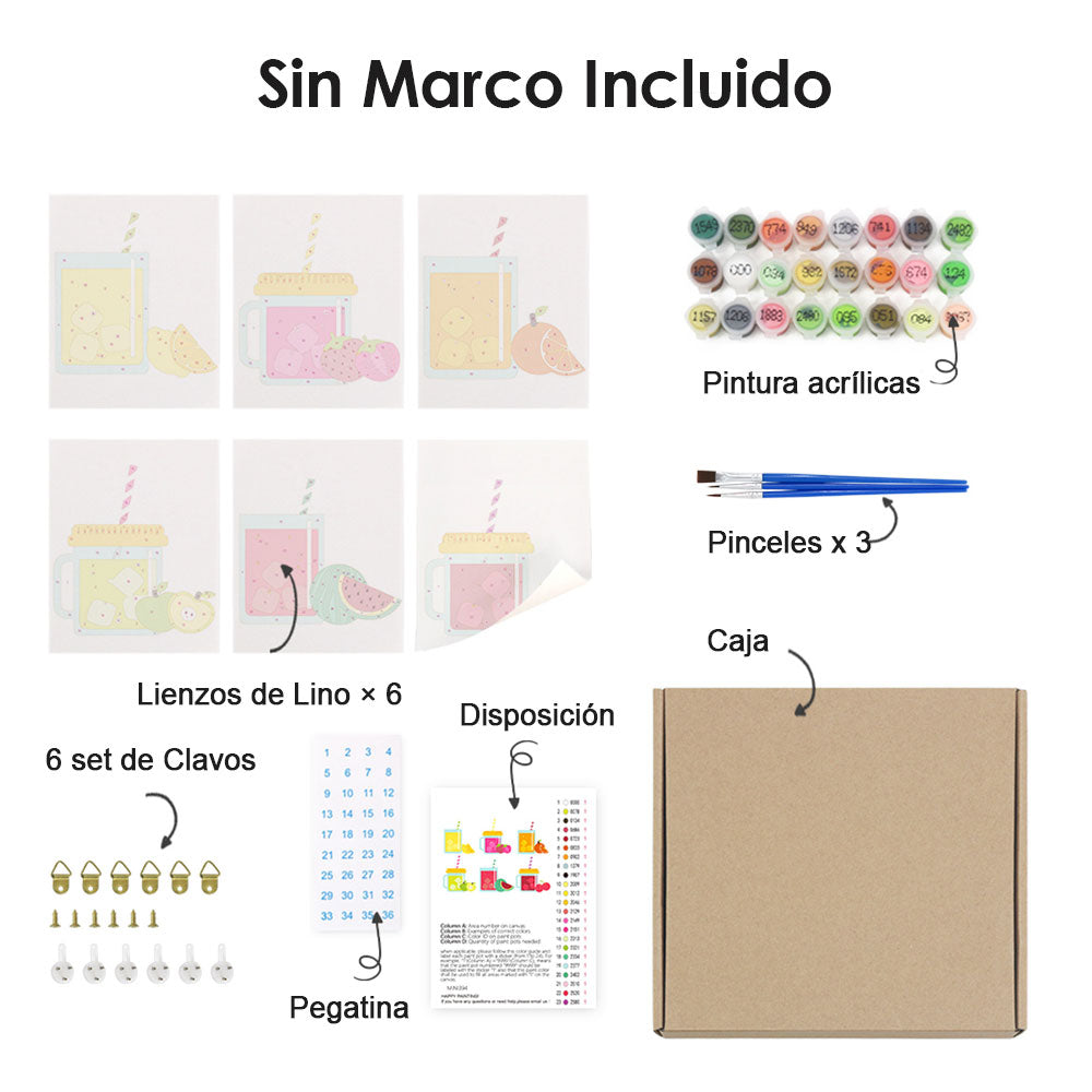 Bebidas Heladas con Pajitas 6 Partes Mini Pintar por Números