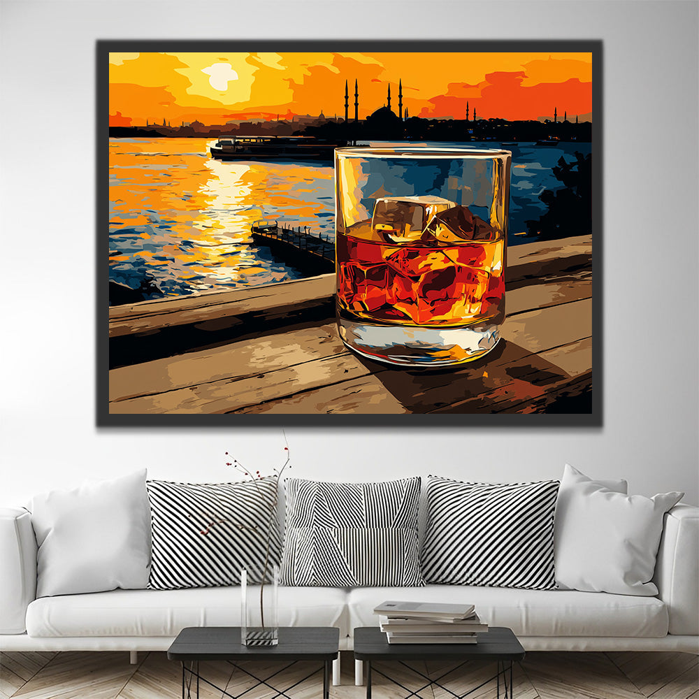 Bebidas Heladas Junto al Mar al Atardecer Pintar por Números