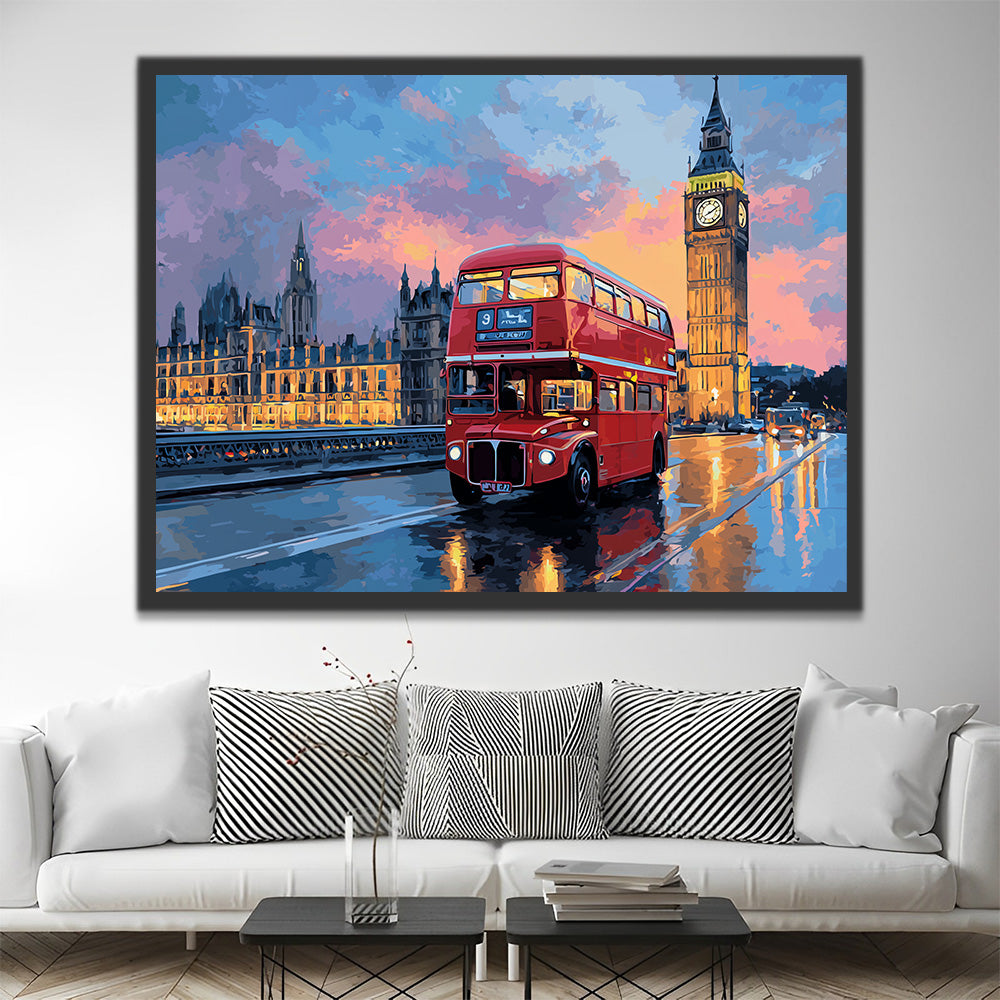 Big Ben y Autobús Rojo por la Noche Pintar por Números