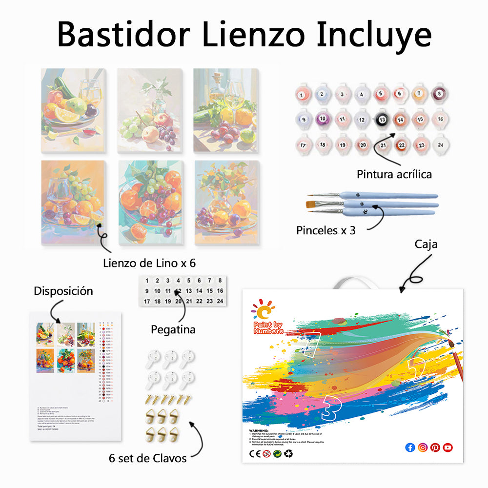 Bodegón de Frutas 6 Partes Mini Pintar por Números