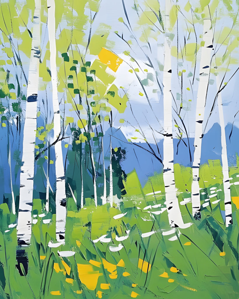 Bosque de Abedules en las Montañas Pintar por Números