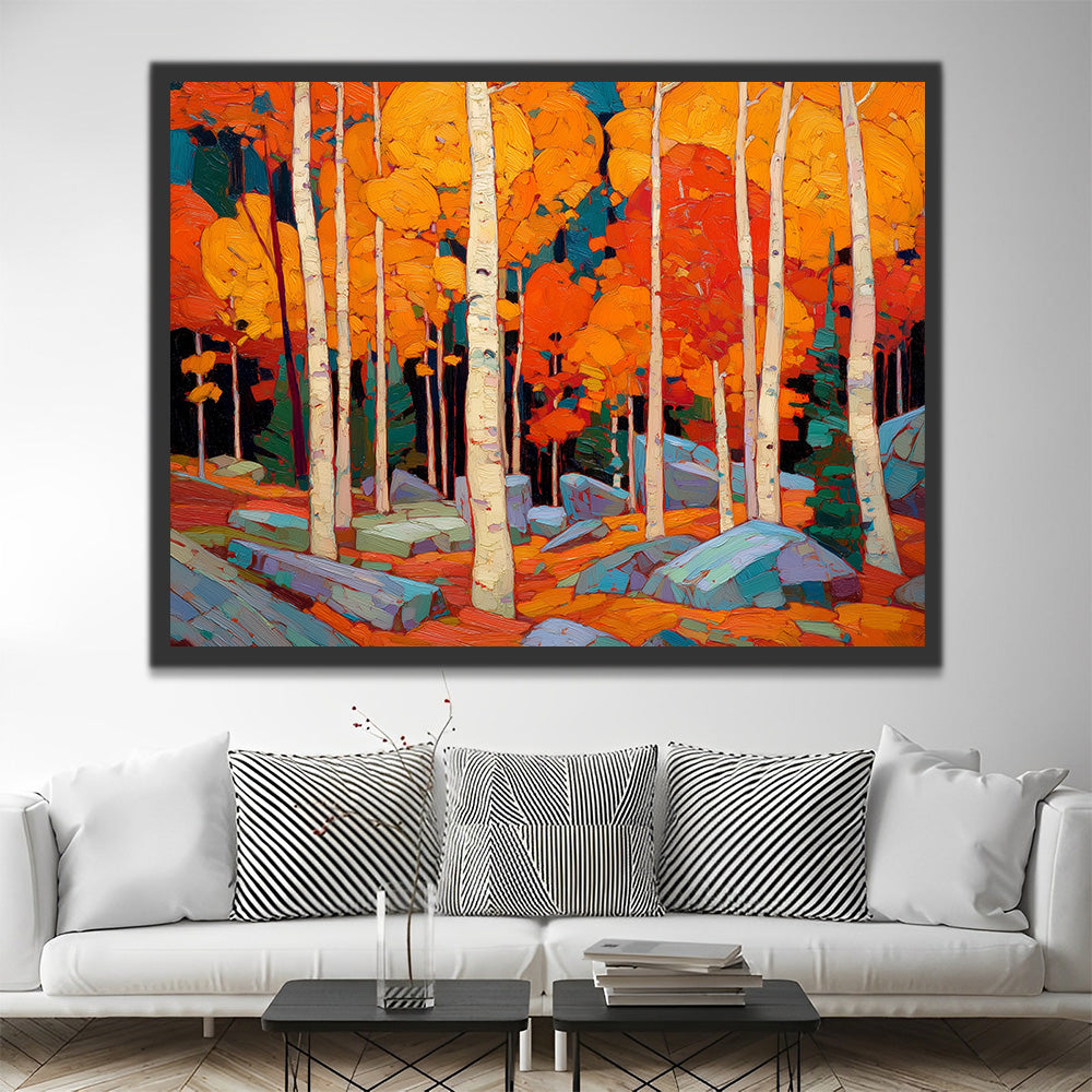 Bosque de Abedules Naranjas en Otoño Pintar por Números