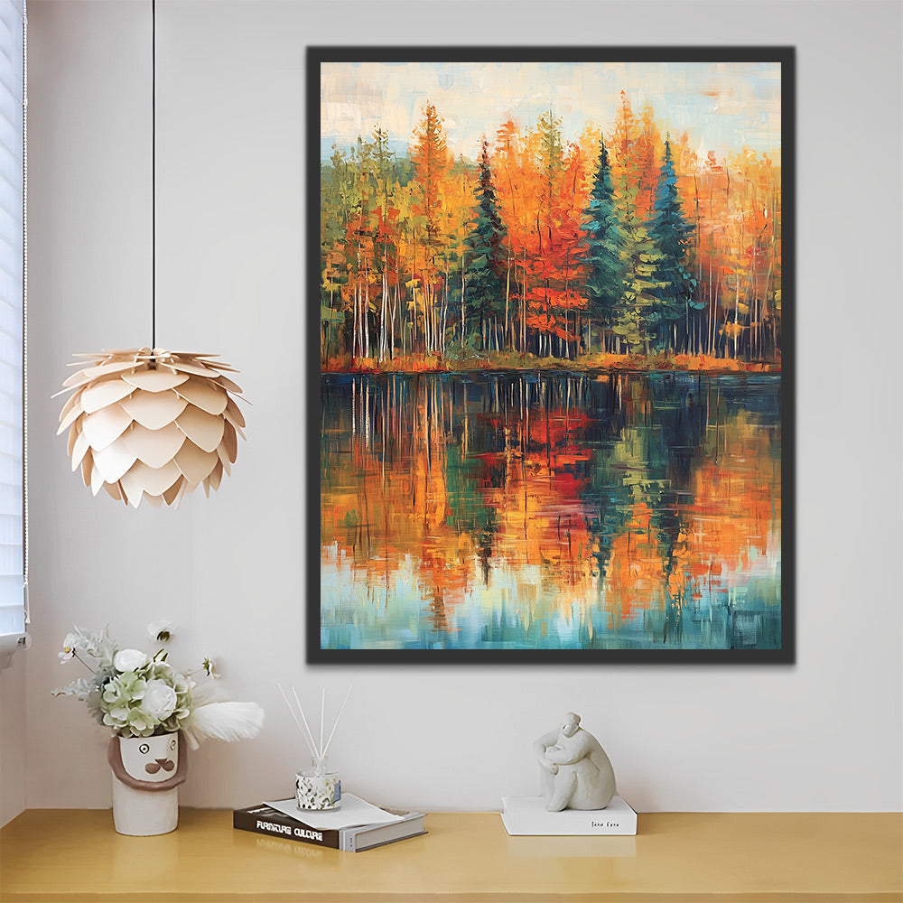 Bosque de Otoño con Reflejo en el Agua Pintar por Números