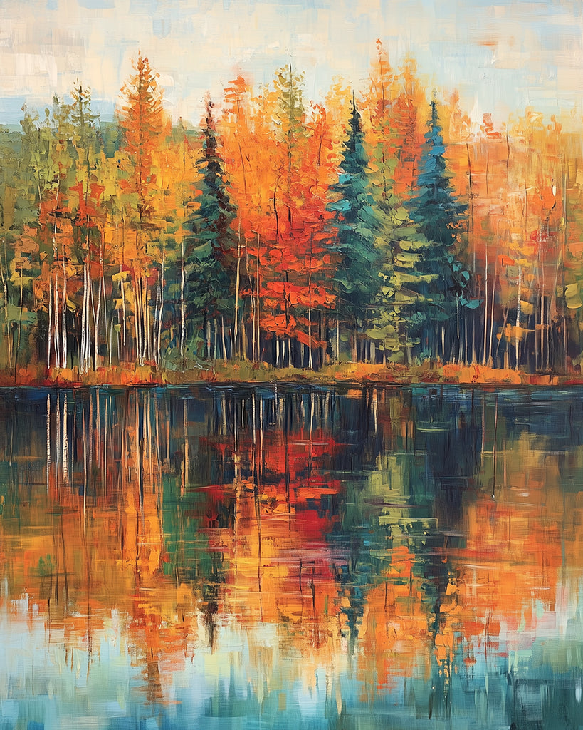 Bosque de Otoño con Reflejo en el Agua Pintar por Números