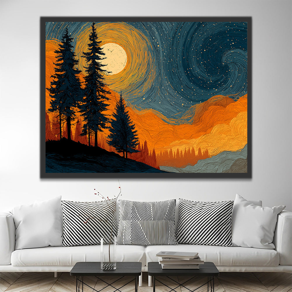 Bosque Iluminado a la Luz de Luna Pintar por Números