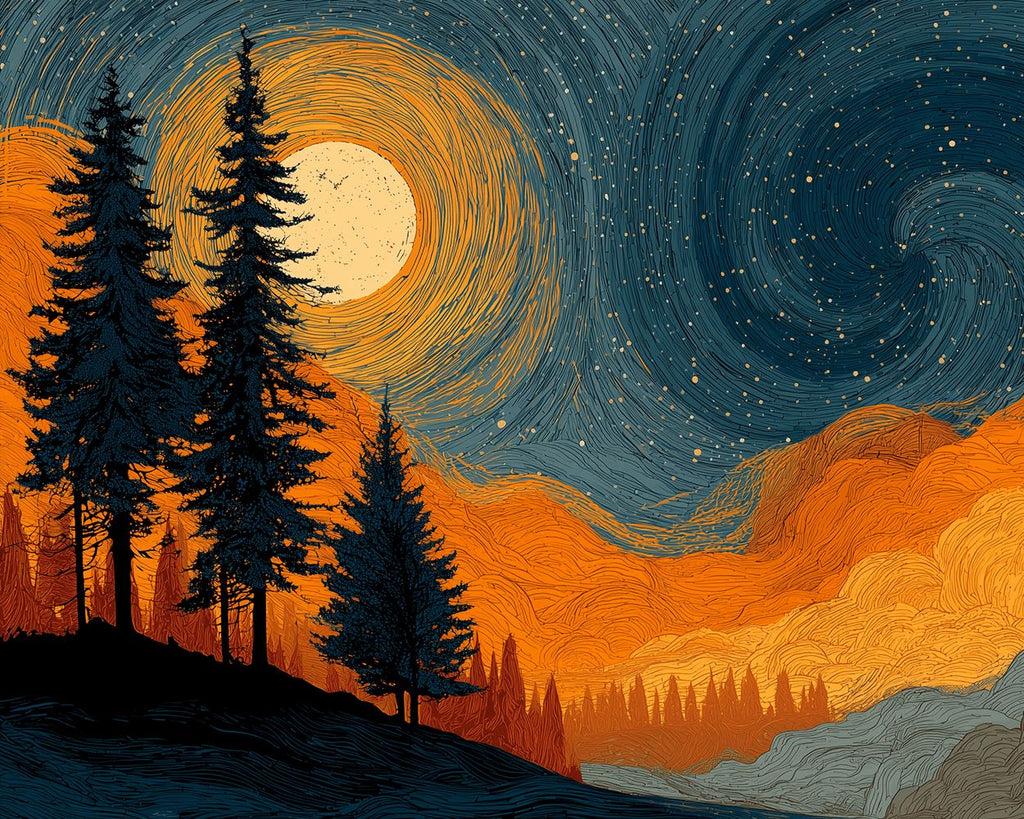 Bosque Iluminado a la Luz de Luna Pintar por Números