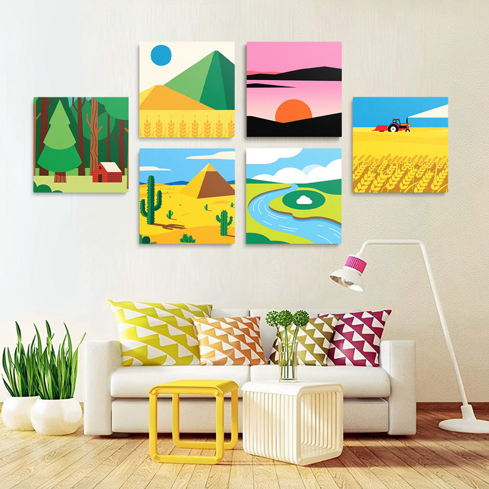 Bosque Verde y Campo Dorado 6 Partes Mini Pintar por Números