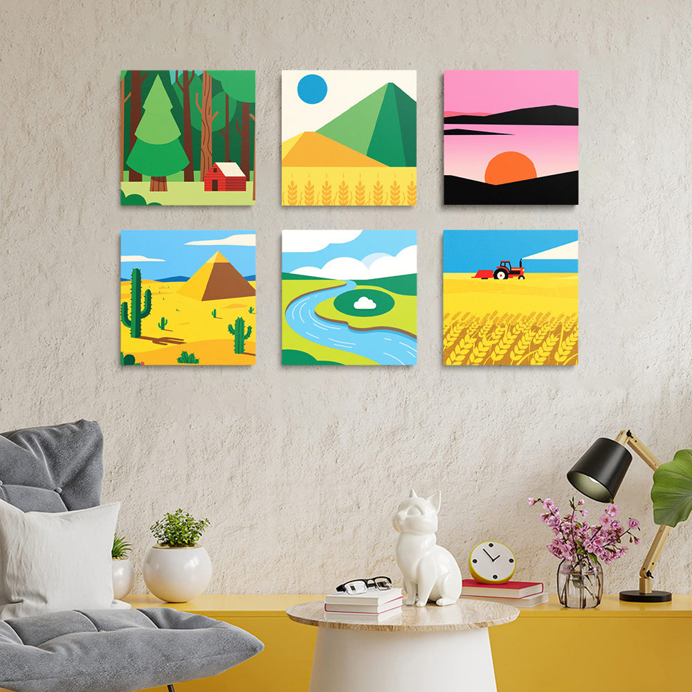 Bosque Verde y Campo Dorado 6 Partes Mini Pintar por Números