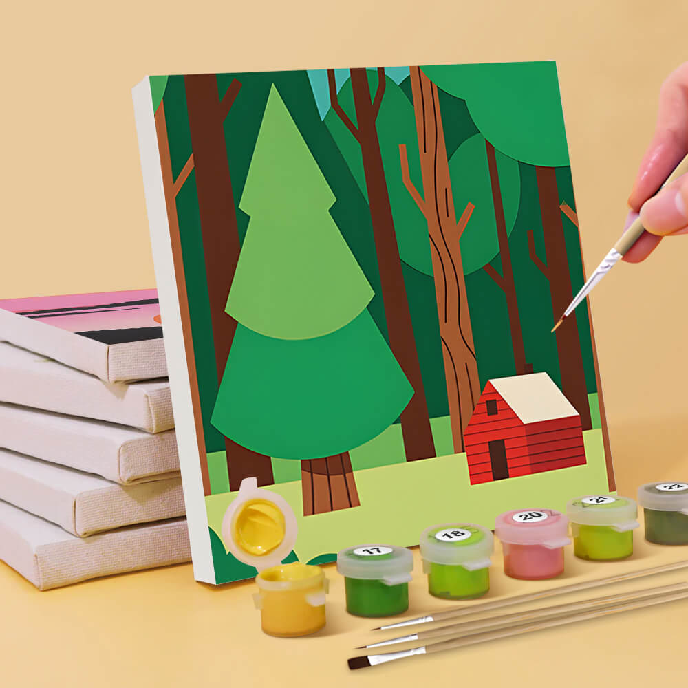 Bosque Verde y Campo Dorado 6 Partes Mini Pintar por Números