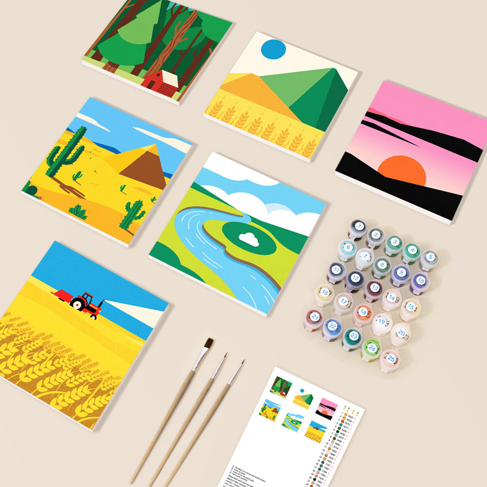 Bosque Verde y Campo Dorado 6 Partes Mini Pintar por Números