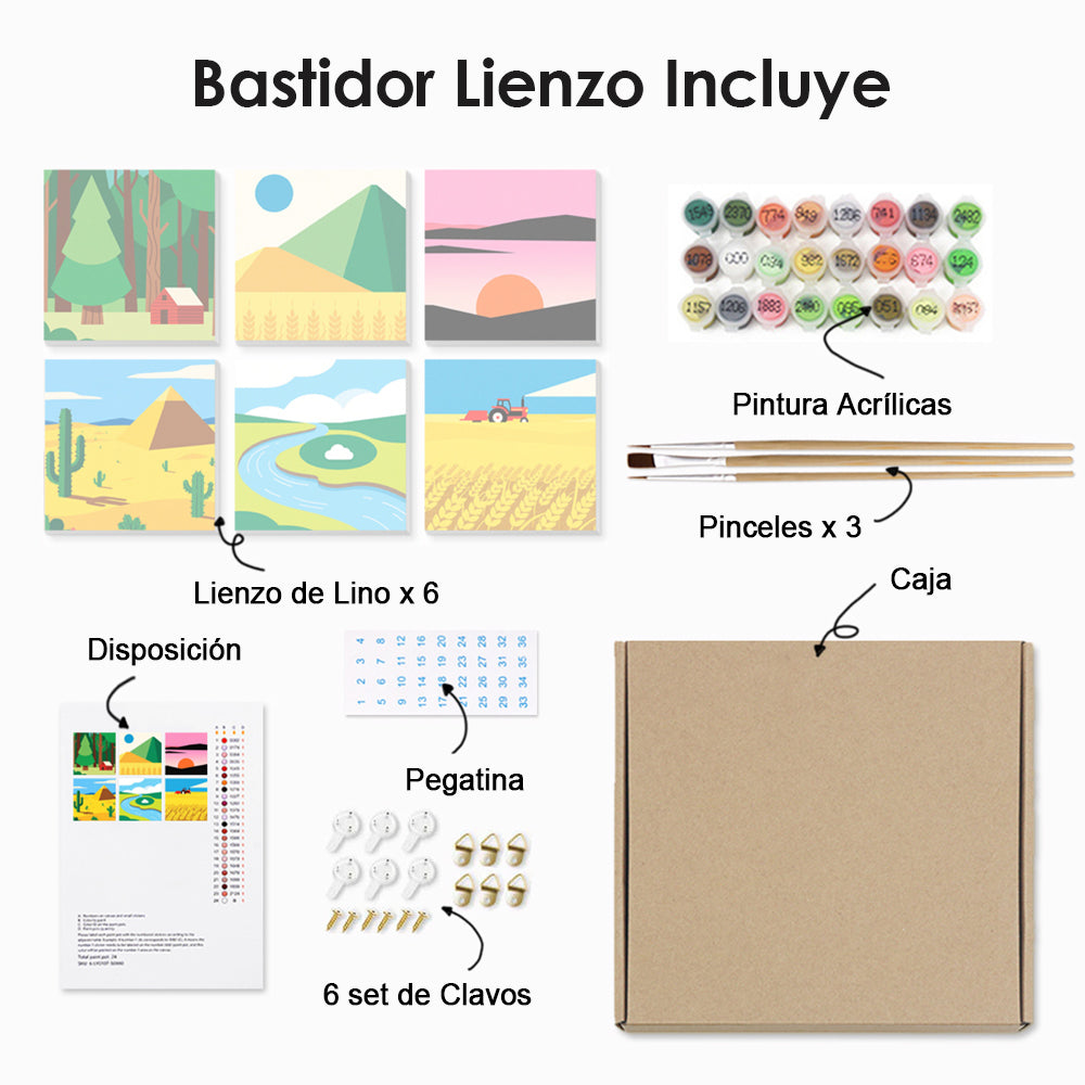 Bosque Verde y Campo Dorado 6 Partes Mini Pintar por Números
