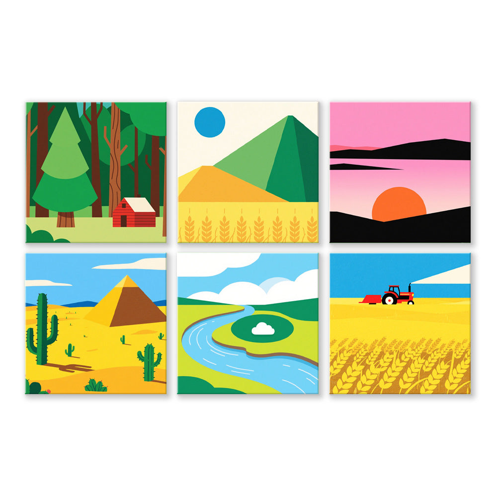 Bosque Verde y Campo Dorado 6 Partes Mini Pintar por Números