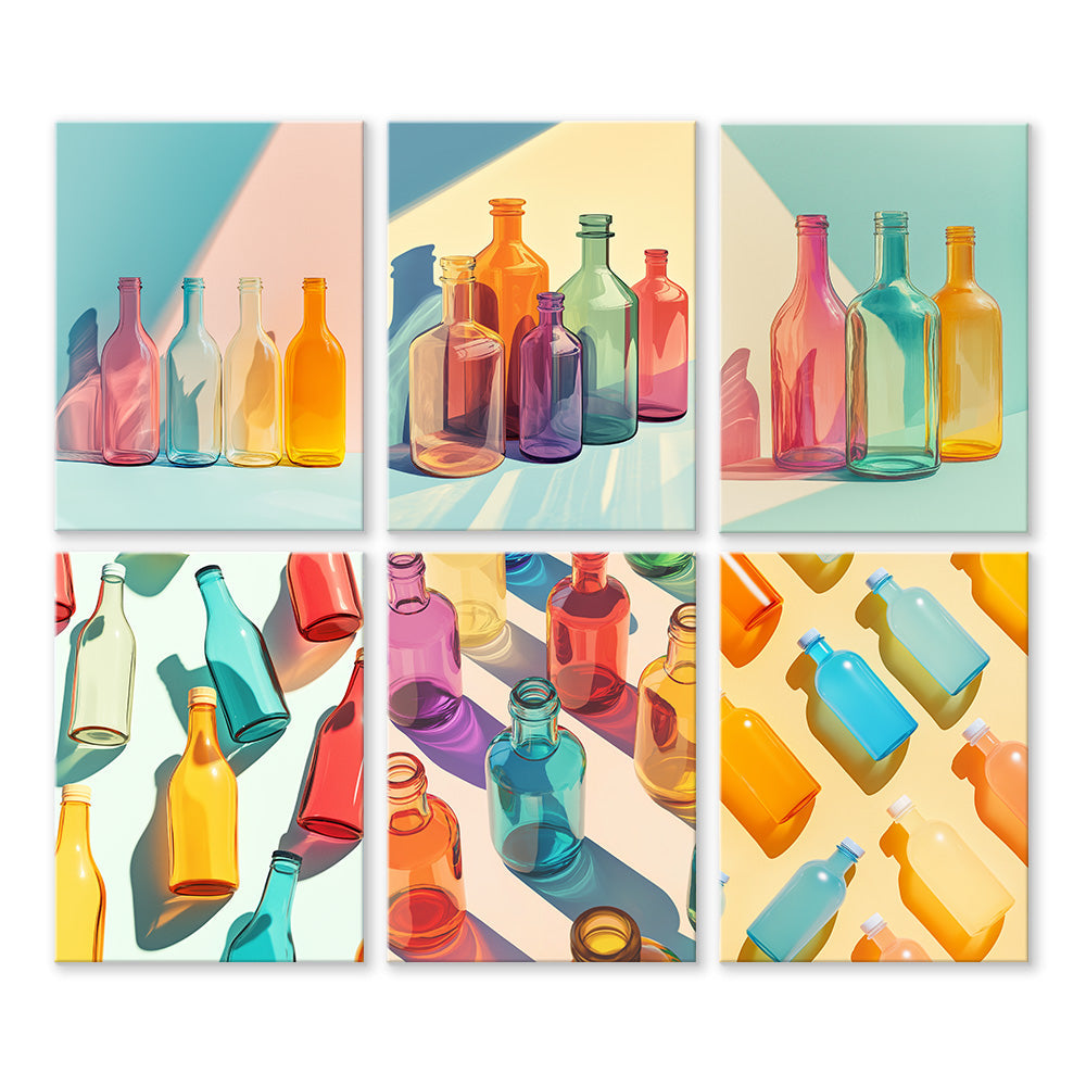 Botellas Coloridas de Vidrio 6 Partes Mini Pintar por Números
