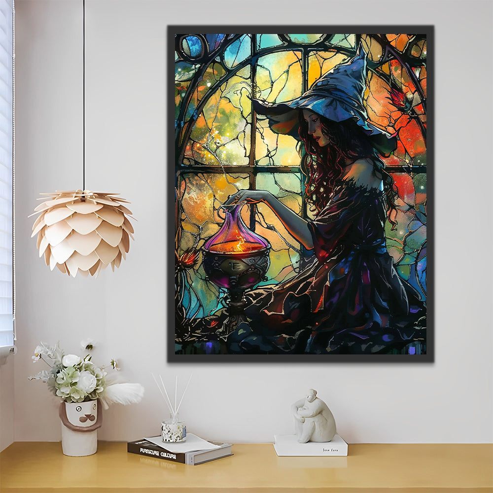 Bruja al Lado de Ventana Colorida Pintar por Números
