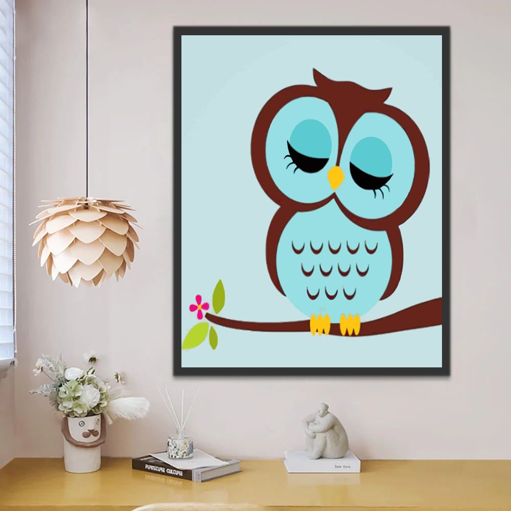 Búho Adorable con Fondo Azul Pintar por Números Niños