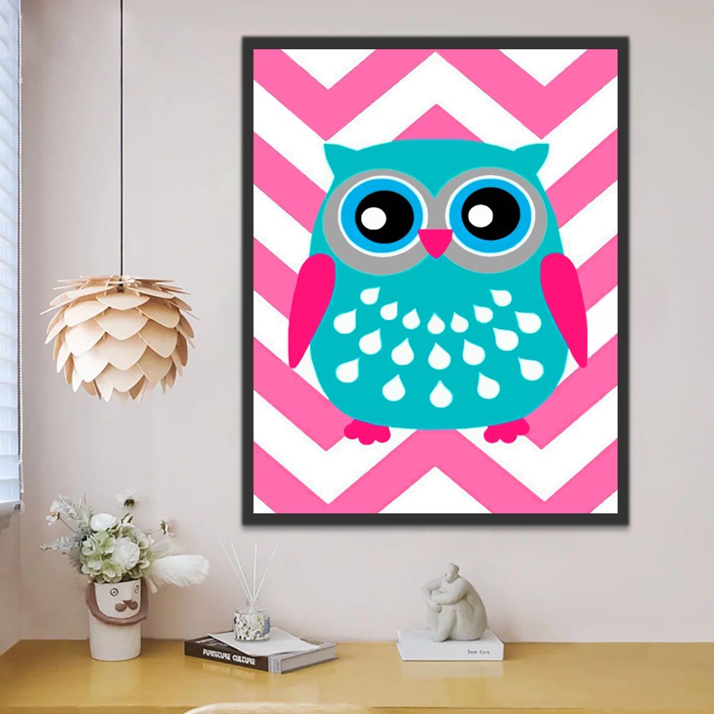 Búho Lindo con Fondo Rosa Pintar por Números Niños